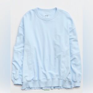 Aerie Women’s Downtime Oversized keep it up crew Neck Sweatshirt Eyelet Blue L